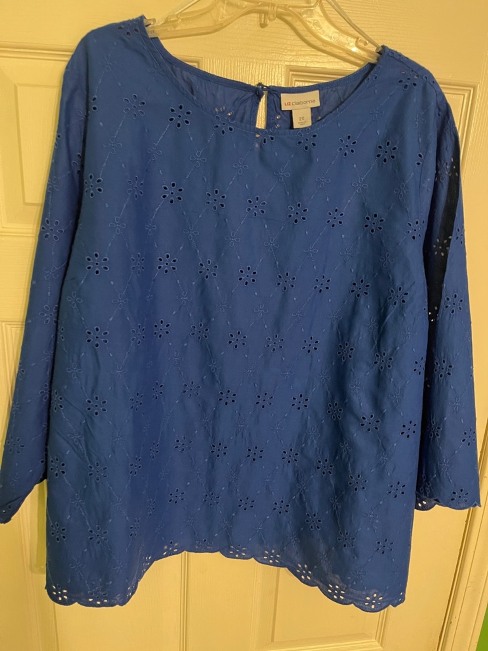 Liz Claiborne Royal Blue Eyelet Long-Sleeve Blouse